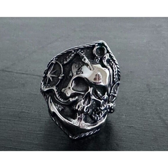 Pirate Skull Anchor Octopus Mens Ring Size 8 Stainless Steel Gothic Biker Rocker - Picture 4 of 10